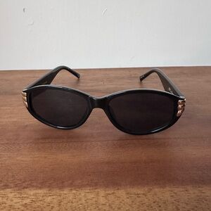Le Specs black round sunglasses with gold temples